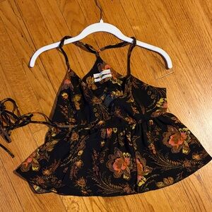 Urban Outfitters Black and Orange Floral wrap tank top blouse